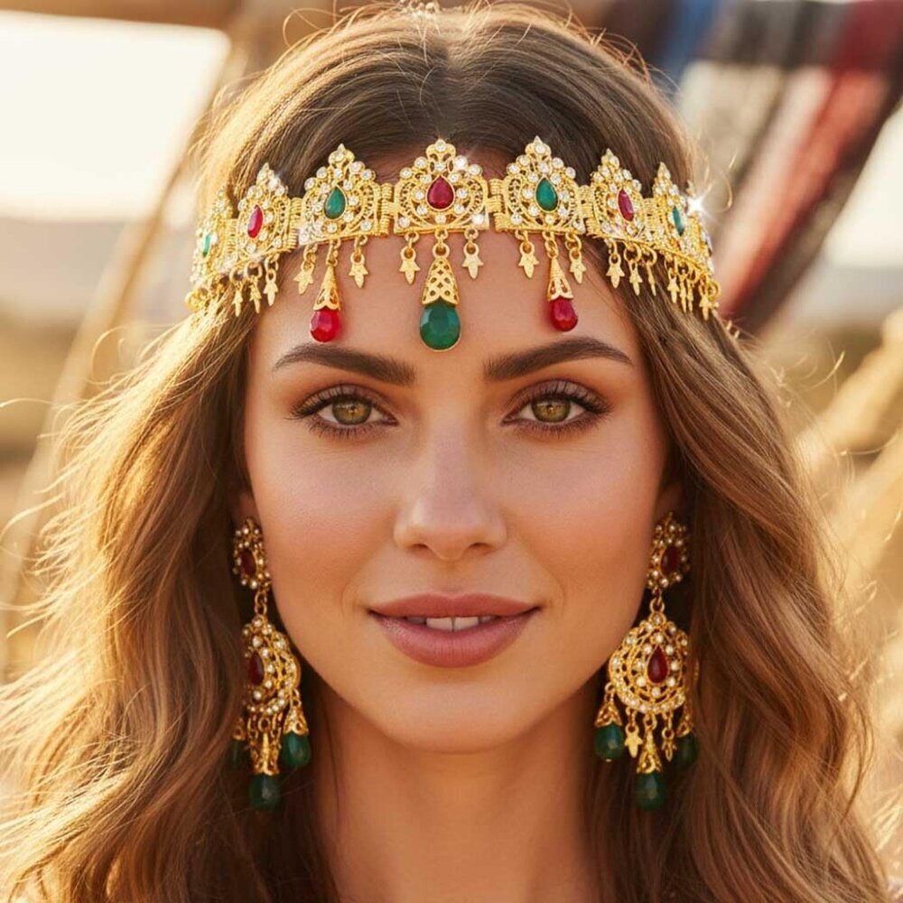 Boho Gold Headband Jewelry Festival Hair Accessories for Women Girls